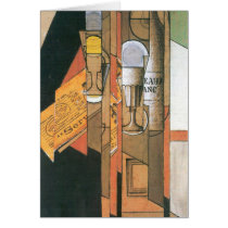 Juan Gris - Glasses newspaper and wine bottle Greeting Card