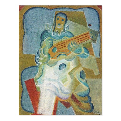 Juan Gris - Pierrot playing guitar Post Card