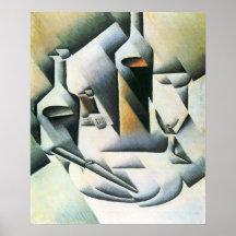 Juan Gris - Still Life with bottles and knives Print