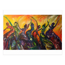 african, women, dancing, colorful, art, music, happy, celebration, Postcard with custom graphic design