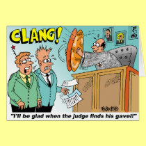 Judge Banging Pair Of Cymbals On Bench cards