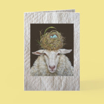 Judith the sheep card on quilted background cards