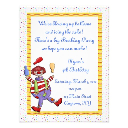 Juggling Clown Birthday Invitation