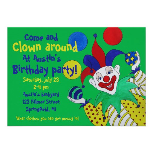 Juggling Clown Birthday Invite