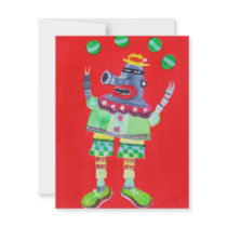 JUGGLING CLOWN ROBOT - pop art invitations by loookingatthestars JUGGLING CLOWN ROBOT - pop art invitations