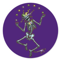 Juggling Jester Skeleton Round Sticker