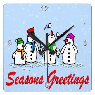 Juggling Snowmen Square Wall Clock
