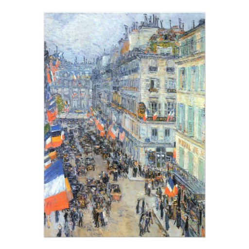 July 14th, Rue Daunou by Hassam, Vintage Fine Art Personalized Announcements (front side)