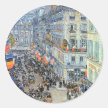 July 14th, Rue Daunou by Hassam, Vintage Fine Art Round Sticker