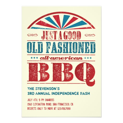 July 4 Independence Day BBQ Grunge Invitation (front side)