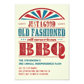 July 4 Independence Day BBQ Grunge Invitation 5" X 7" Invitation Card