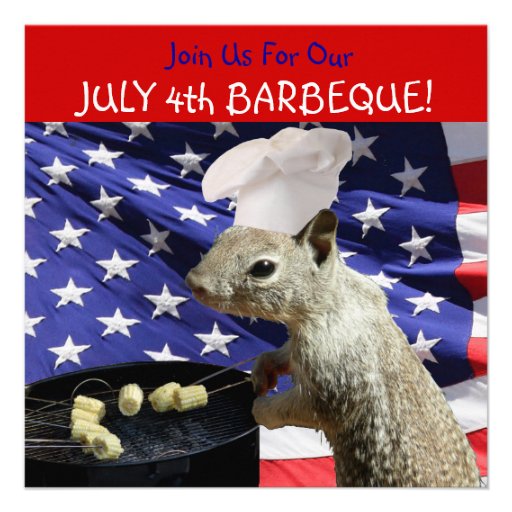 July 4th BBQin Squirrel Invitations (front side)