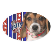 July 4th Firecracker - Beagle Puppy Oval Stickers