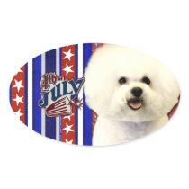 July 4th Firecracker - Bichon Frise Oval Stickers