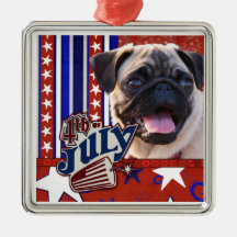 July 4th Firecracker - Pug Christmas Ornaments