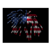 July 4th Fireworks & the American Flag in Lights Postcard