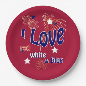 July 4th I Love Red White & Blue Party 9in 9 Inch Paper Plate