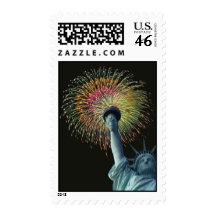 July 4th Lady Liberty Fireworks Postage Stamp