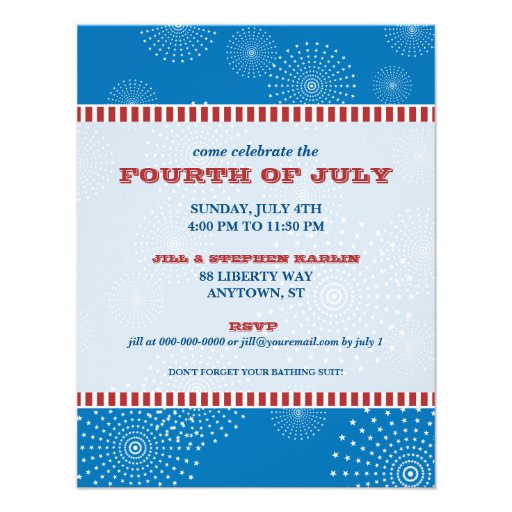 July 4th Party Explosion Party Personalized Invites (front side)