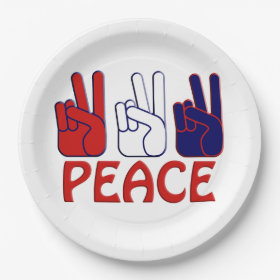 July 4th Red White & Blue Peace Party 9in 9 Inch Paper Plate