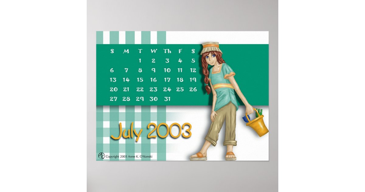 July Calendar 2003 Poster Zazzle July Calendar 2003 Poster Zazzle