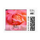 July Pink Raindrop Rose Wedding Postage