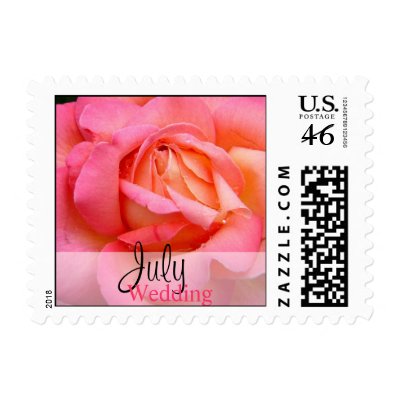 July Pink Raindrop Rose Wedding Postage