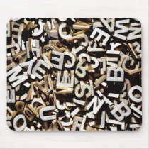 Jumbled letters made of wood close up mousepads