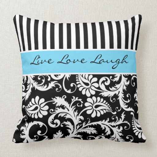 Jumbo Blue Black White Stripes Damask Pillow Zazzle