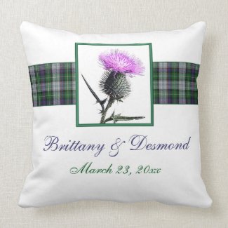 Jumbo Green, Purple, White Tartan, Thistle Pillow