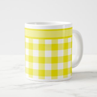 Jumbo Mug, Lemon Yellow Check Gingham Pattern