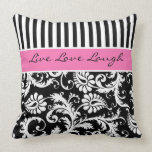 Jumbo Pink Black White Stripes Damask Pillow