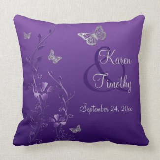 Jumbo Purple Gray Butterfly Floral Keepsake Pillow