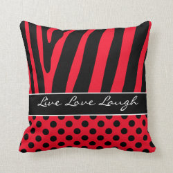 Jumbo Red Black Zebra Stripe Polka Dots Pillow