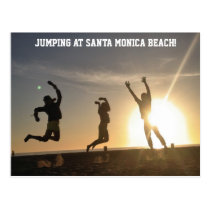 Jumping at Santa Monica Beach postcards