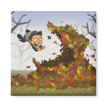 “Jumping into Leaves” Magnet