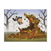 “Jumping into Leaves” Postcard