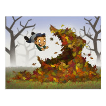 “Jumping into Leaves” Postcard