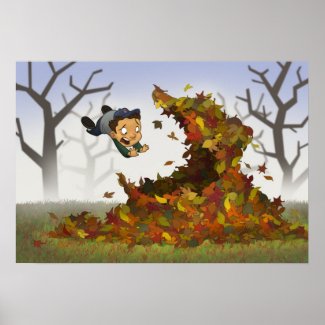 “Jumping into Leaves” Poster print