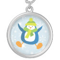 Jumping Winter Penguin with Snowflakes Pendant