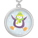 Jumping Winter Penguin with Snowflakes Pendant