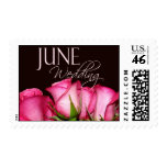 June wedding with pink roses ... postage stamps