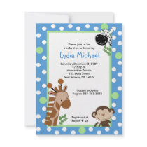 JUNGLE ADVENTURE BLUE 4x5 Baby Shower Invitations