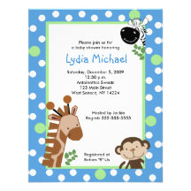 JUNGLE ADVENTURE BLUE Safari Baby Shower Invitations