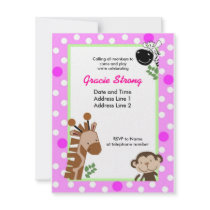 Jungle Adventure Pink Safari Birthday Invitations