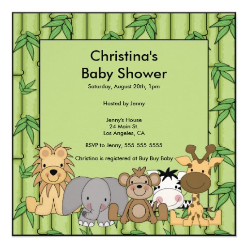 Jungle Animal Baby Shower Invitation (front side)