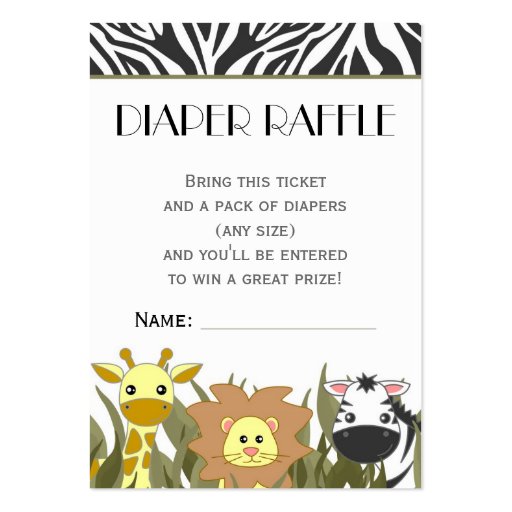 Jungle Animal Theme Diaper Raffle Ticket Business Card (front side)