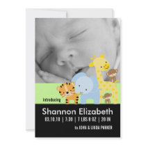 Jungle Animals Baby Birth Announcements