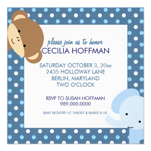 Jungle Animals Baby Boy Shower Invitations