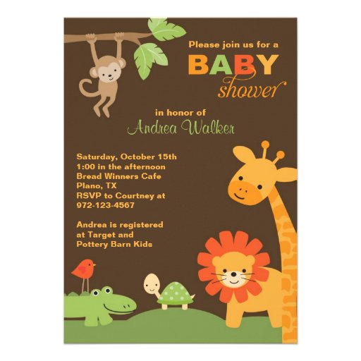 Jungle Animals Baby Shower Invitation (front side)
